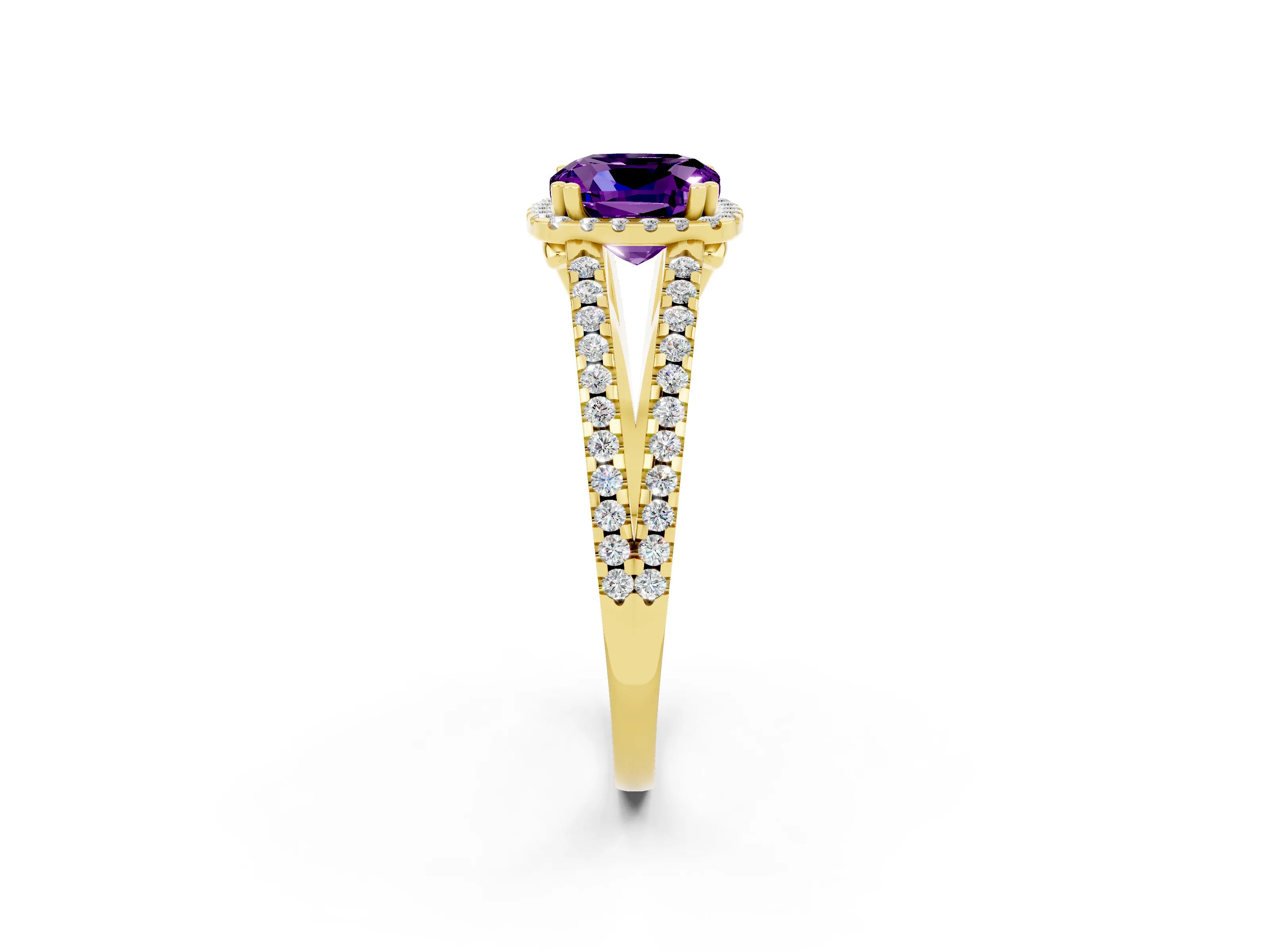 Yellow gold Cushion Cut Amethyst Halo Split Shank Engagement Ring_14