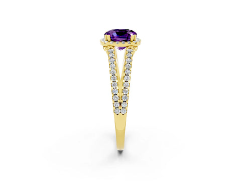 Yellow gold Cushion Cut Amethyst Halo Split Shank Engagement Ring_14