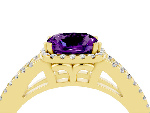 Yellow gold Cushion Cut Amethyst Halo Split Shank Engagement Ring_16