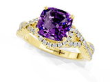 Yellow gold Cushion Cut Amethyst  Halo Twist Band Solitaire Prong Setting Ring_37