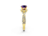 Yellow gold Cushion Cut Amethyst  Halo Twist Band Solitaire Prong Setting Ring_38