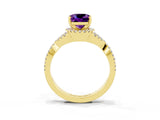 Yellow gold Cushion Cut Amethyst  Halo Twist Band Solitaire Prong Setting Ring_39