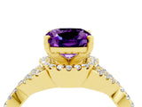 Yellow gold Cushion Cut Amethyst  Halo Twist Band Solitaire Prong Setting Ring_40