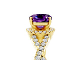 Yellow gold Cushion Cut Amethyst  Halo Twist Band Solitaire Prong Setting Ring_41