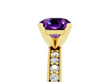 Yellow gold Cushion Cut Amethyst Milgrain Pavé Engagement Ring with Four-Prong Setting_17