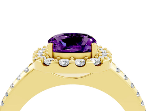 Yellow gold Cushion Cut Amethyst Pavé Halo Ring with Four-Prong Setting_16