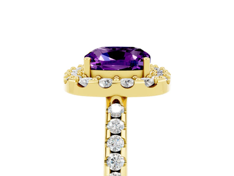 Yellow gold Cushion Cut Amethyst Pavé Halo Ring with Four-Prong Setting_17