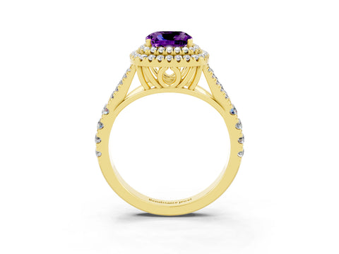 Yellow gold Cushion Cut Amethyst Pavé Split Shank Double Halo Engagement Ring_3