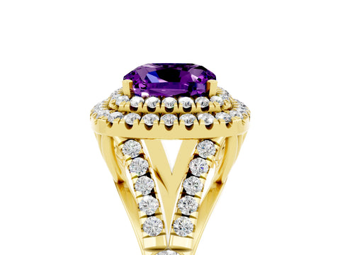 Yellow gold Cushion Cut Amethyst Pavé Split Shank Double Halo Engagement Ring_5