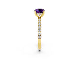 Yellow gold Cushion Cut Amethyst Pave Band Solitaire Ring with Four-Prong Setting_26