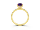 Yellow gold Cushion Cut Amethyst Pave Band Solitaire Ring with Four-Prong Setting_27