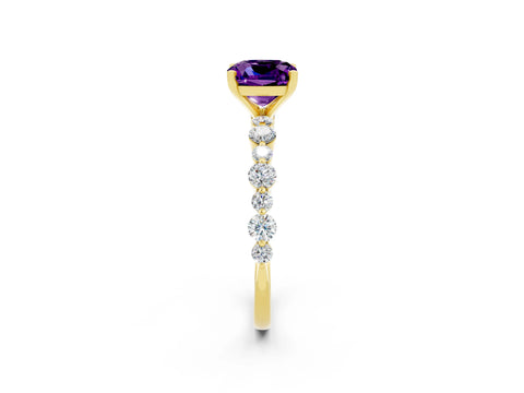Yellow gold Cushion Cut Amethyst Prong Set Engagement Ring with Pavé Band_2