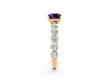 Yellow gold Cushion Cut Amethyst Prong Setting with Side Stones on a Pave Band_2