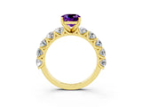 Yellow gold Cushion Cut Amethyst Prong Setting with Side Stones on a Pave Band_3