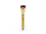 Yellow gold Cushion Cut Amethyst Ring with Milgrain Pavé Band and Four-Prong Setting_14