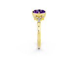 Yellow gold Cushion Cut Amethyst Ring with Side Stones and Four-Prong Setting_62
