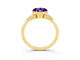 Yellow gold Cushion Cut Amethyst Ring with Side Stones and Four-Prong Setting_63