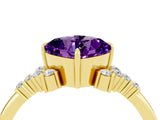 Yellow gold Cushion Cut Amethyst Ring with Side Stones and Four-Prong Setting_64