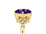 Yellow gold Cushion Cut Amethyst Ring with Side Stones and Four-Prong Setting_65