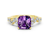 Yellow gold Cushion Cut Amethyst Scattered Round Accent Ring with Prong Setting_24