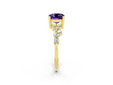 Yellow gold Cushion Cut Amethyst Scattered Round Accent Ring with Prong Setting_26