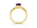 Yellow gold Cushion Cut Amethyst Scattered Round Accent Ring with Prong Setting_27