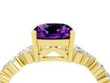 Yellow gold Cushion Cut Amethyst Scattered Round Accent Ring with Prong Setting_28