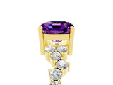 Yellow gold Cushion Cut Amethyst Scattered Round Accent Ring with Prong Setting_29