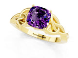 Yellow gold Cushion Cut Amethyst Solitaire Celtic Knot Ring with Four-Prong Setting_13