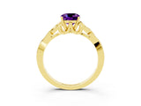 Yellow gold Cushion Cut Amethyst Solitaire Celtic Knot Ring with Four-Prong Setting_15