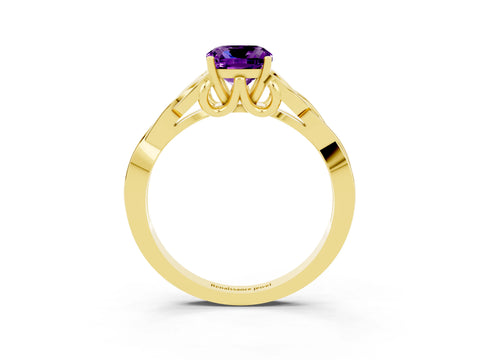 Yellow gold Cushion Cut Amethyst Solitaire Celtic Knot Ring with Four-Prong Setting_15