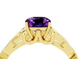 Yellow gold Cushion Cut Amethyst Solitaire Celtic Knot Ring with Four-Prong Setting_16