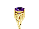 Yellow gold Cushion Cut Amethyst Solitaire Celtic Knot Ring with Four-Prong Setting_17