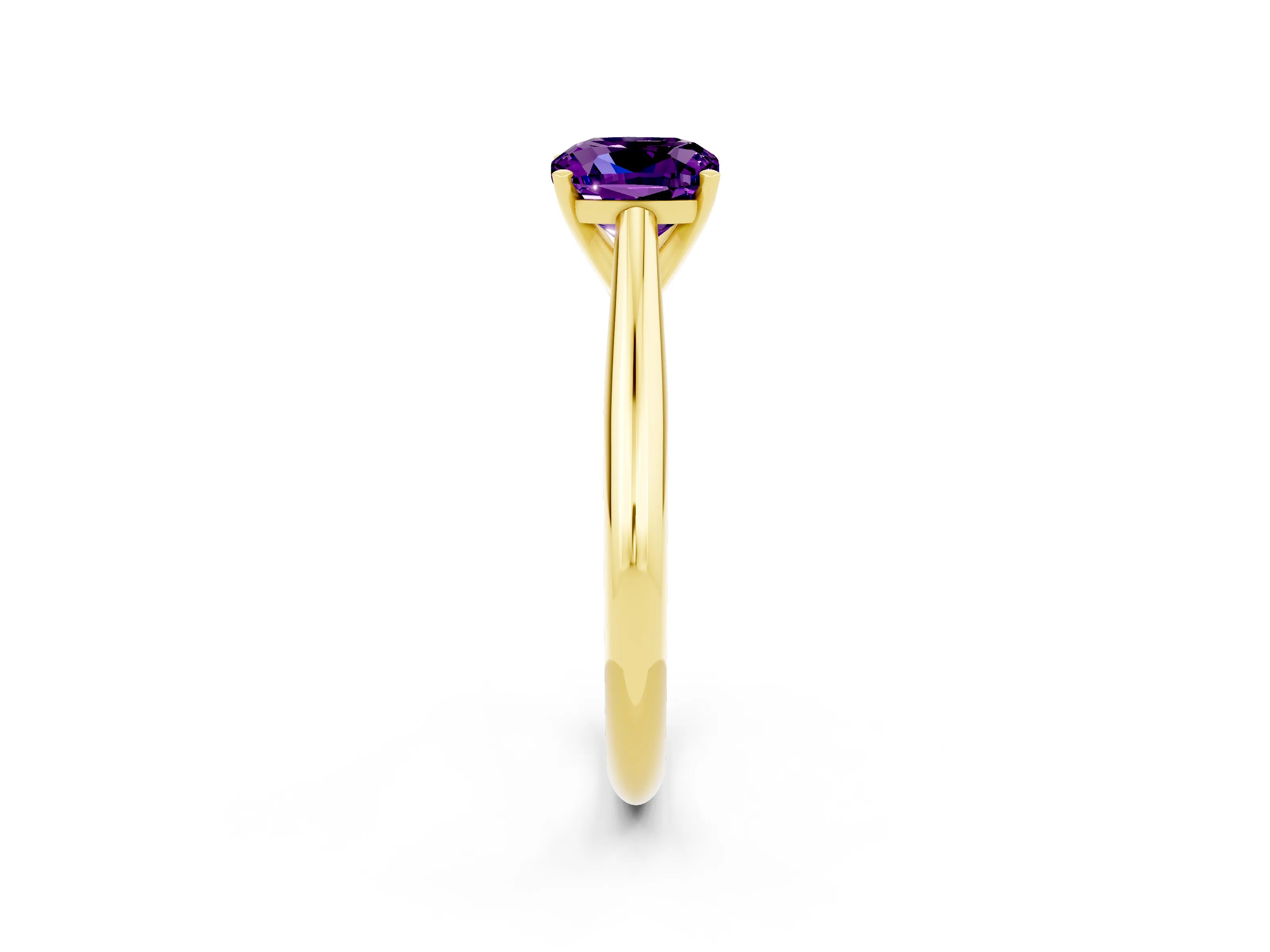 Yellow gold Cushion Cut Amethyst Solitaire Engagement Ring with Cathedral Setting and Four-Prong Mount_14