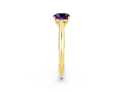 Yellow gold Cushion Cut Amethyst Solitaire Engagement Ring with Cathedral Setting and Four-Prong Mount_14
