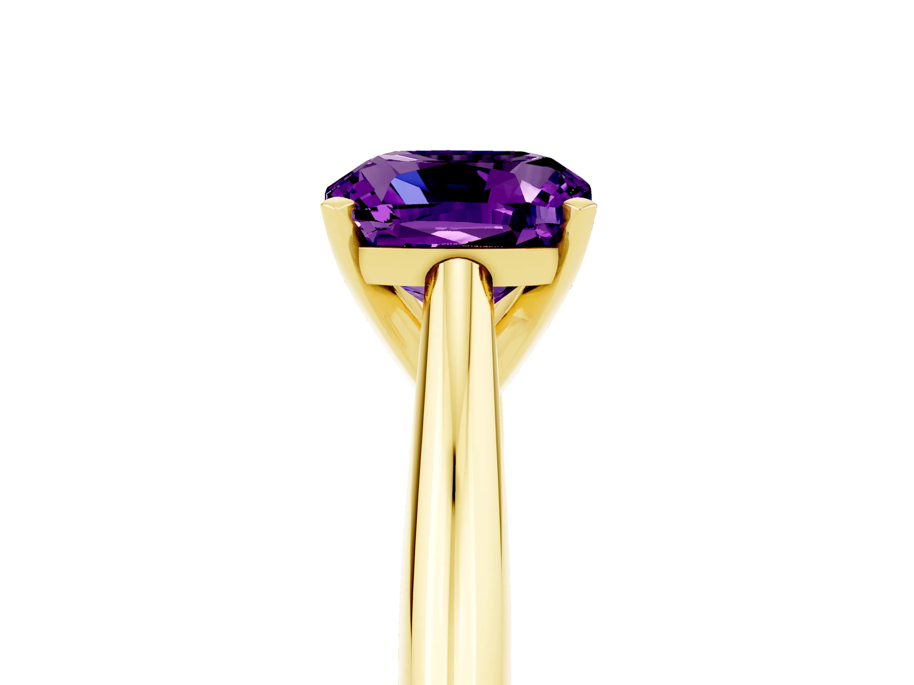 Yellow gold Cushion Cut Amethyst Solitaire Engagement Ring with Cathedral Setting and Four-Prong Mount_17