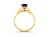 Yellow gold Cushion Cut Amethyst Solitaire Engagement Ring with Cathedral Setting and Four-Prong Mount_27