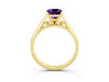 Yellow gold Cushion Cut Amethyst Solitaire Engagement Ring with Cathedral Setting and Four-Prong Mount_33