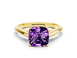 Yellow gold Cushion Cut Amethyst Solitaire Engagement Ring with Cathedral Setting and Four-Prong Mount_66