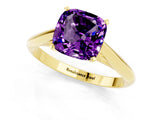 Yellow gold Cushion Cut Amethyst Solitaire Engagement Ring with Cathedral Setting and Four-Prong Mount_67
