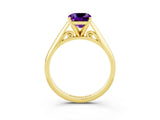 Yellow gold Cushion Cut Amethyst Solitaire Engagement Ring with Cathedral Setting and Four-Prong Mount_69