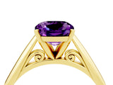 Yellow gold Cushion Cut Amethyst Solitaire Engagement Ring with Cathedral Setting and Four-Prong Mount_70