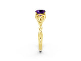 Yellow gold Cushion Cut Amethyst Solitaire Engagement Ring with Celtic Knot Band and Four-Prong Setting_2