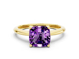Yellow gold Cushion Cut Amethyst Solitaire Engagement Ring with Classic Band and Four-Prong Setting_24