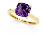 Yellow gold Cushion Cut Amethyst Solitaire Engagement Ring with Classic Band and Four-Prong Setting_25