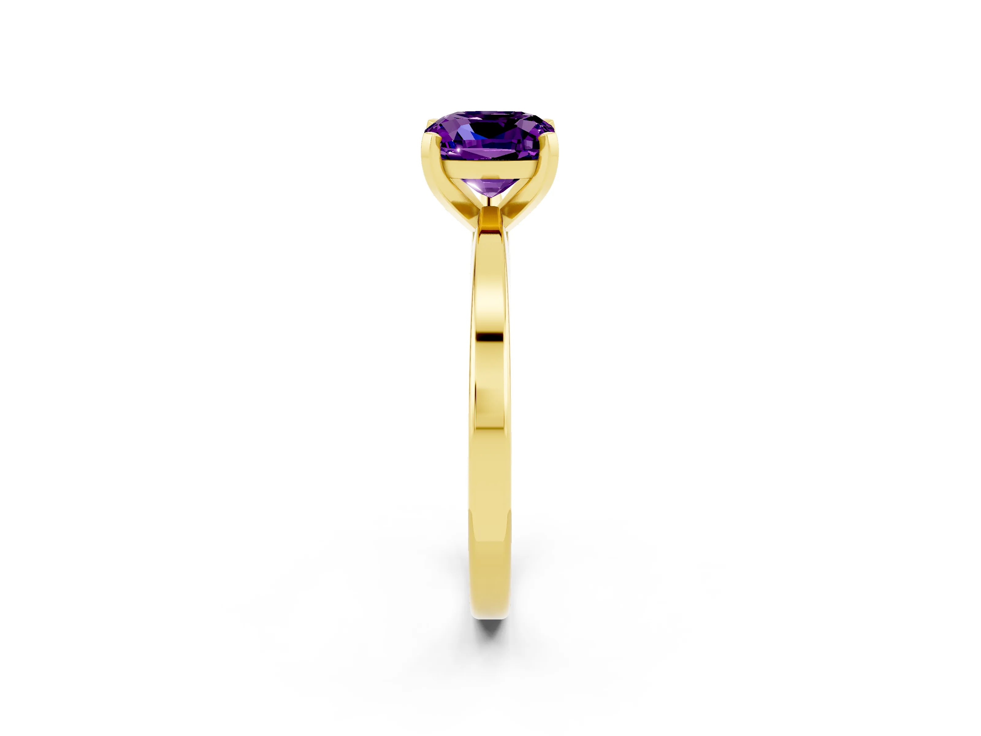 Yellow gold Cushion Cut Amethyst Solitaire Engagement Ring with Classic Band and Four-Prong Setting_26