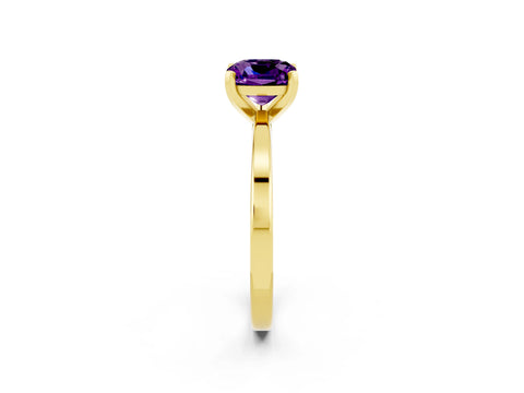 Yellow gold Cushion Cut Amethyst Solitaire Engagement Ring with Classic Band and Four-Prong Setting_26