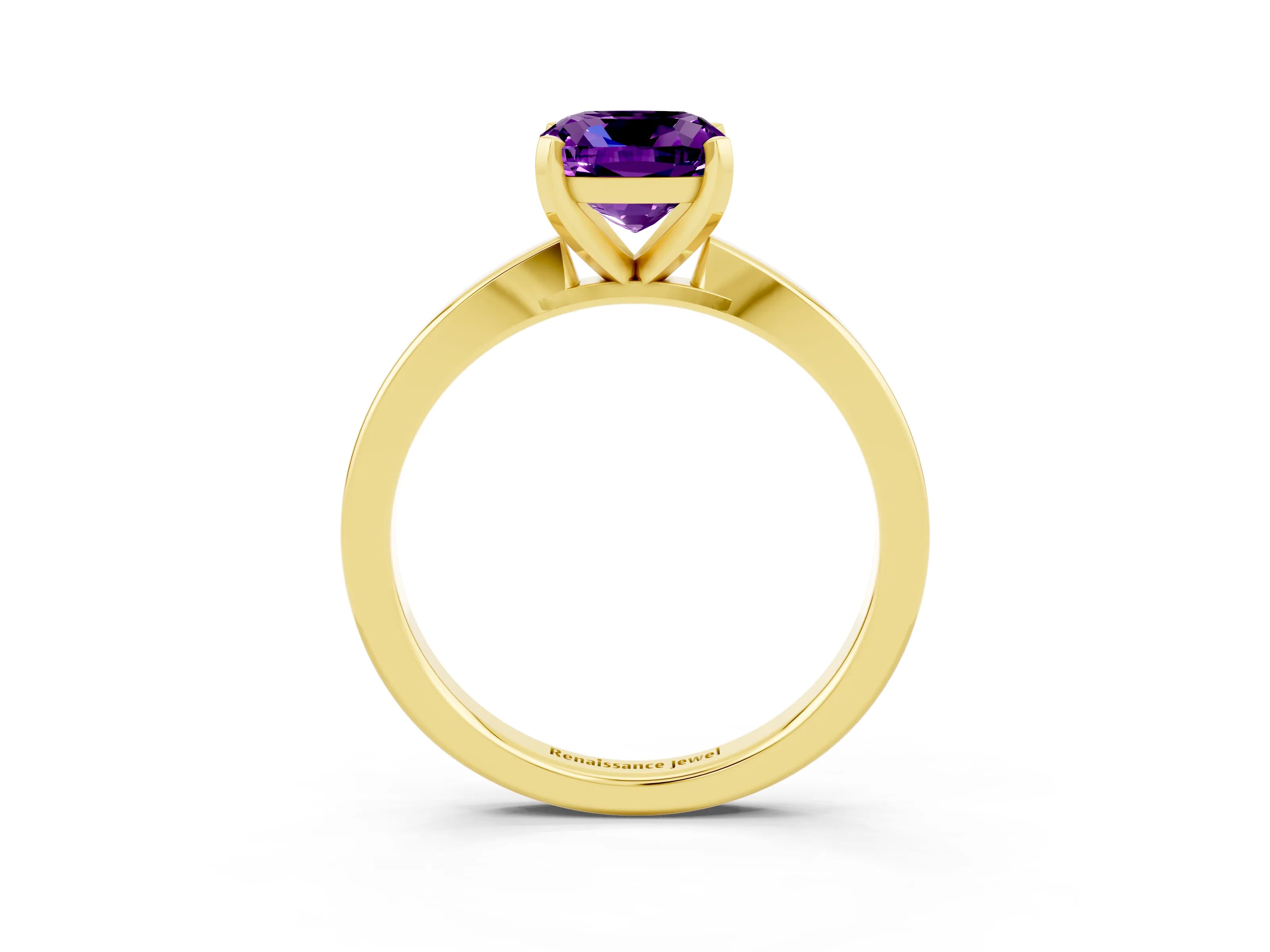 Yellow gold Cushion Cut Amethyst Solitaire Engagement Ring with Classic Band and Four-Prong Setting_27