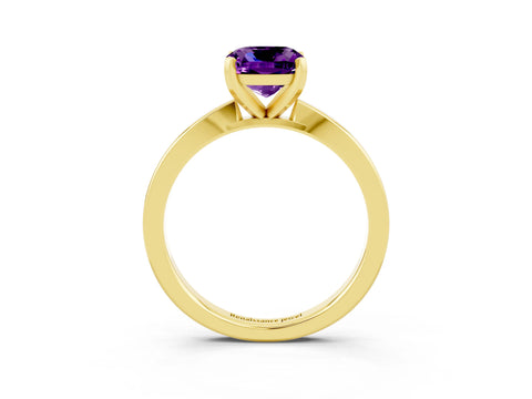 Yellow gold Cushion Cut Amethyst Solitaire Engagement Ring with Classic Band and Four-Prong Setting_27