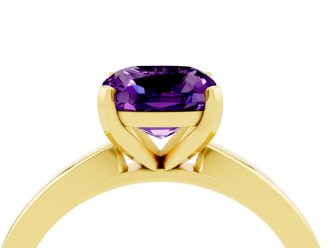 Yellow gold Cushion Cut Amethyst Solitaire Engagement Ring with Classic Band and Four-Prong Setting_28